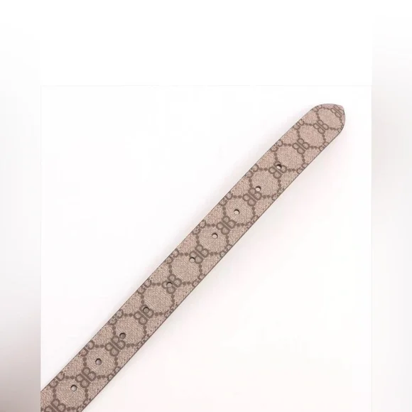 Gucci x Balenciaga 680456 BB Belt PVC & leather Beige×Brown Sz 30